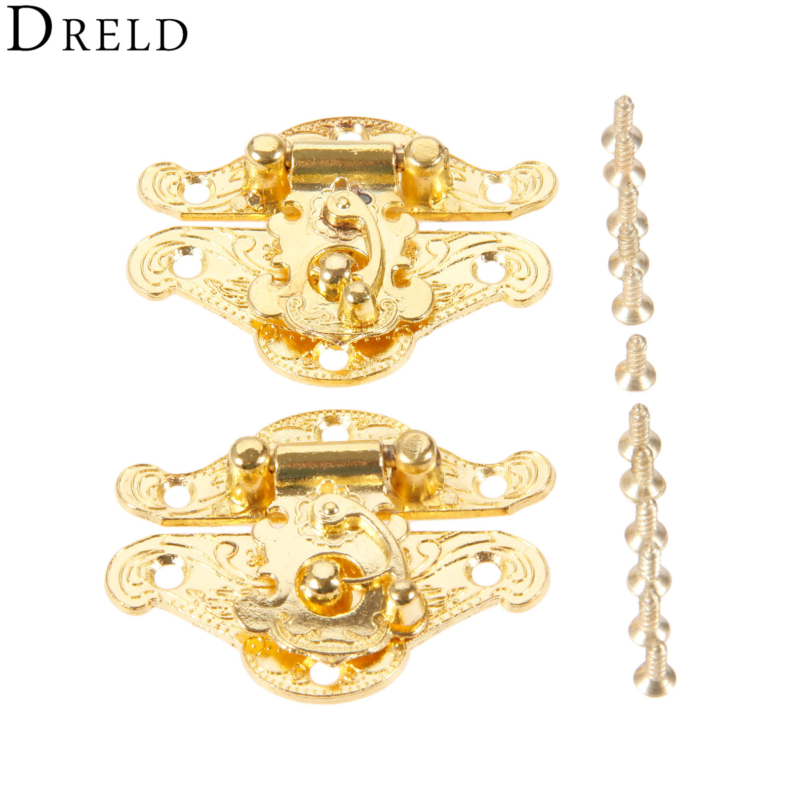 Furniture Hardware Suppliers - DRELD 2Pcs Antique Gold Box Latch