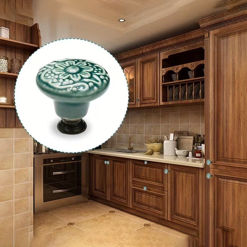 Furniture Hardware Suppliers - 12pcs Ceramic Cabinet Knobs, Floral Design,